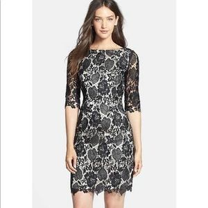 Eliza J Embroidered Lace Sheath dress black, gold